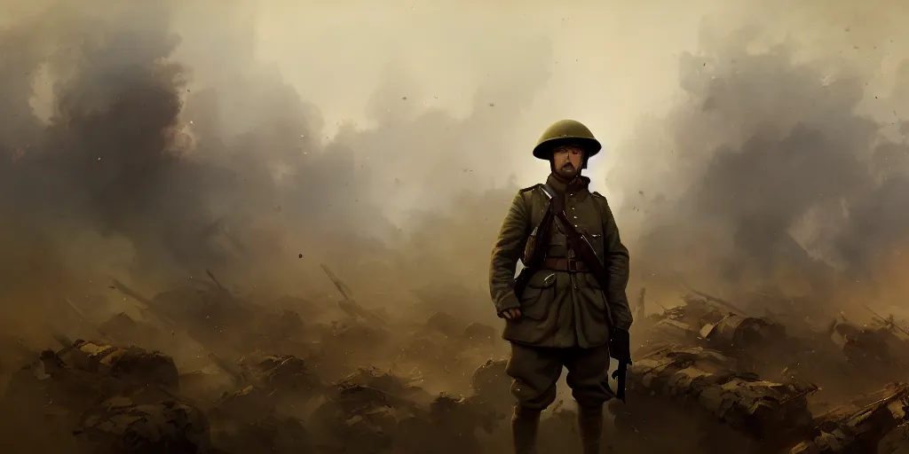 world war 1 soldier having ptsd in the middle of | Stable Diffusion