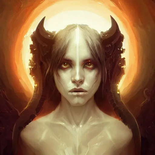 Image similar to a demon girl at the gates of hell, flawless symmetrical pretty cute face, greg rutkowski, 8 k, shallow depth of field, intricate detail, concept art,