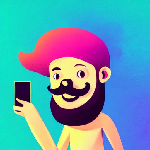 Prompt: curled perspective digital art of a cute smiling beard grandpa cartoon character taking a photo to a baby!!!! girl!!!!!!!! by anton fadeev