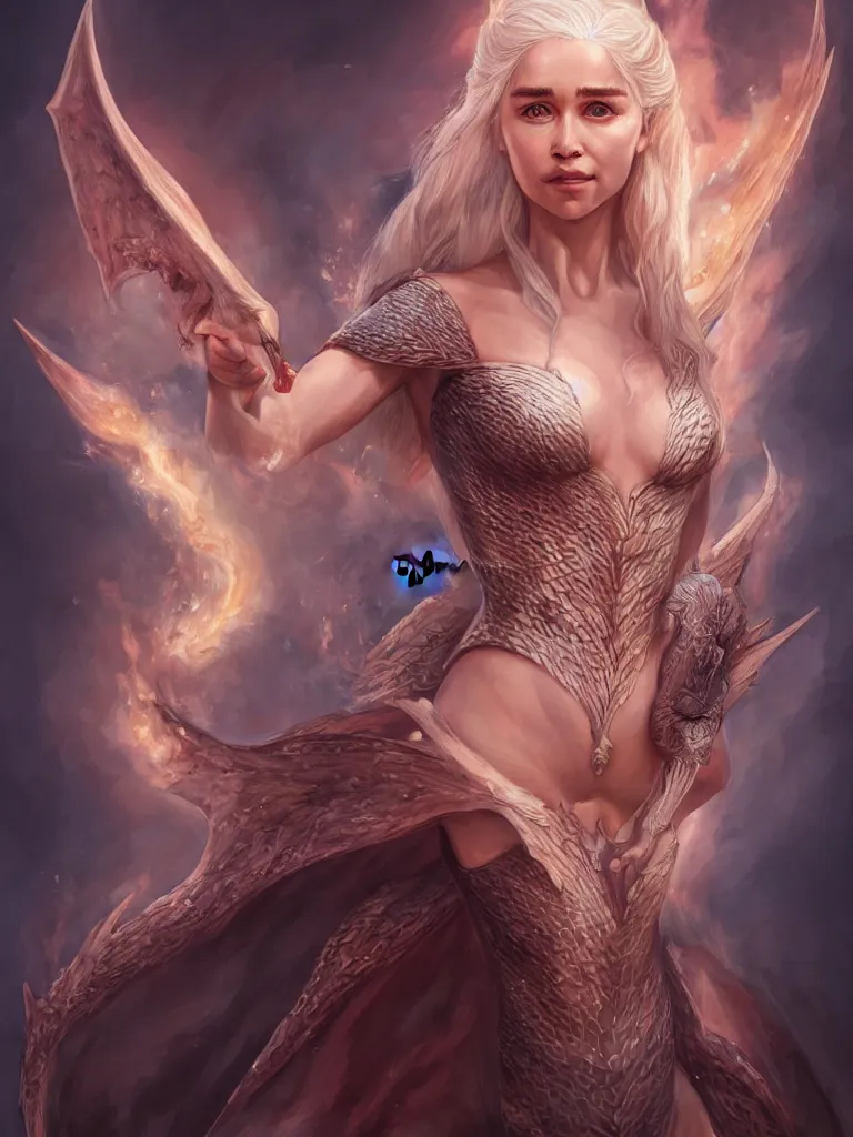 Prompt: daenerys the dragon queen in flames, pale skin, high fantasy, extremely detailed, sharp focus, smooth, digital illustration, by artgerm, rossdraws, franzzeta