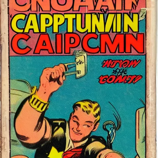 Image similar to vintage comic action book with sleepy man, capitan valium