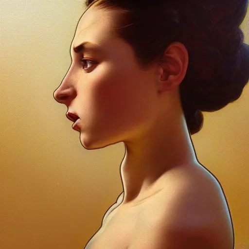 Image similar to side view portrait of a homer simpson goddess, atmosphere, intricate, elegant, highly detailed, digital painting, artstation, concept art, smooth, sharp focus, illustration, art by artgerm and greg rutkowski and alphonse mucha and william - adolphe bouguereau