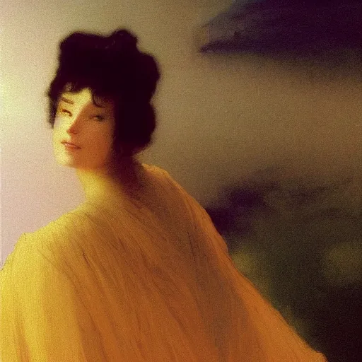 Prompt: a young woman's face, her hair is white and she wears an azure blue satin cloak, by ivan aivazovsky and syd mead and moebius and gaston bussiere and roger dean and pieter claesz and paul delaroche and alma tadema and aelbert cuyp and willem claesz, hyperrealistic, volumetric light, octane render