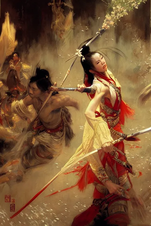 Image similar to wuxia, painting by gaston bussiere, craig mullins, j. c. leyendecker