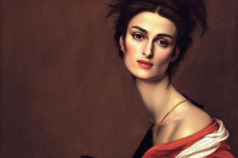 Prompt: beautiful portrait of kira knightley painted by caravaggio