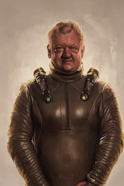 Prompt: upper body portrait of actor kenneth mcmillan as baron harkonnen wearing leather spacesuit, detailed, illustration by normal rockwell, artstation character art, greg rutkowski