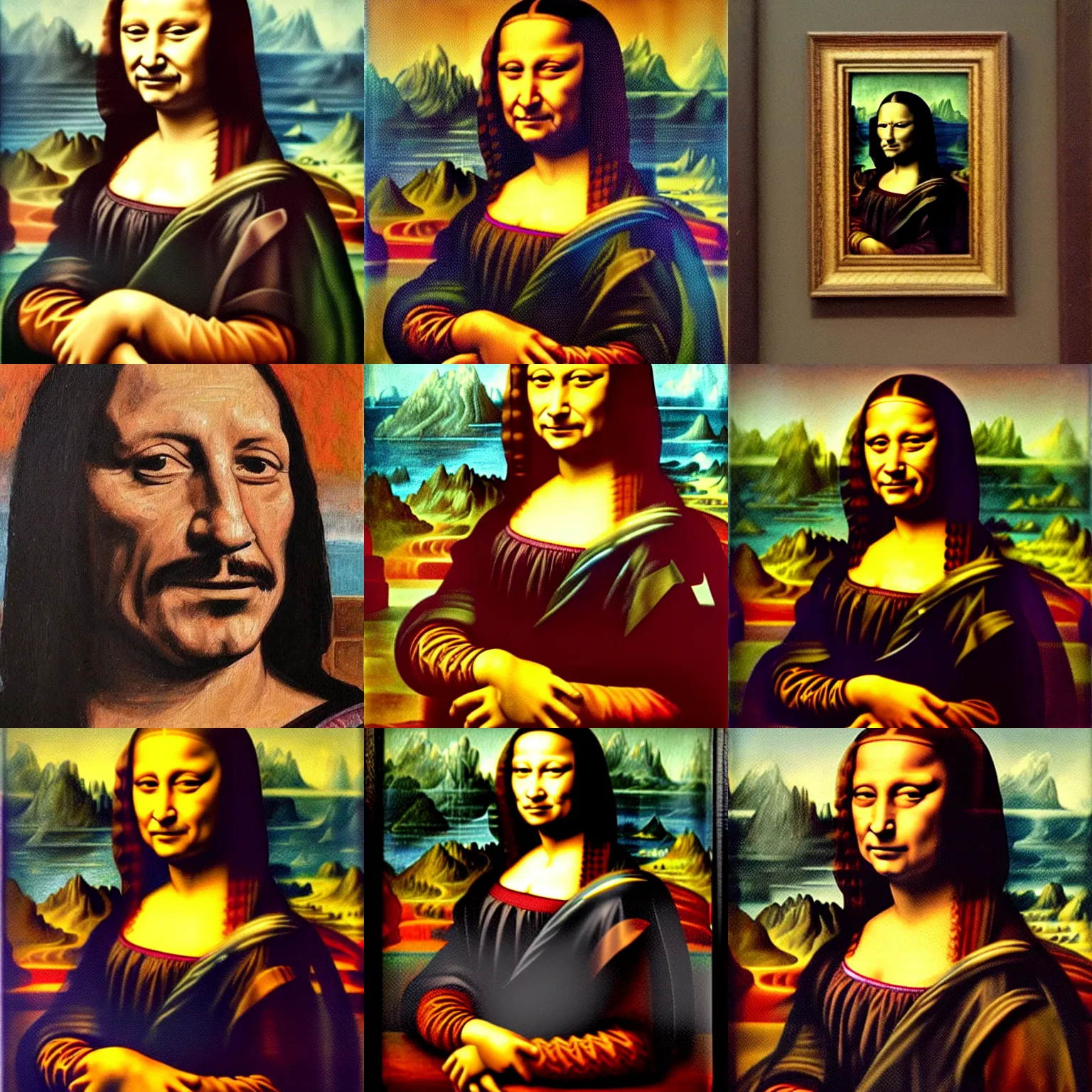 Prompt: a painting of danny trejo as the mona lisa by leonardo da vinci