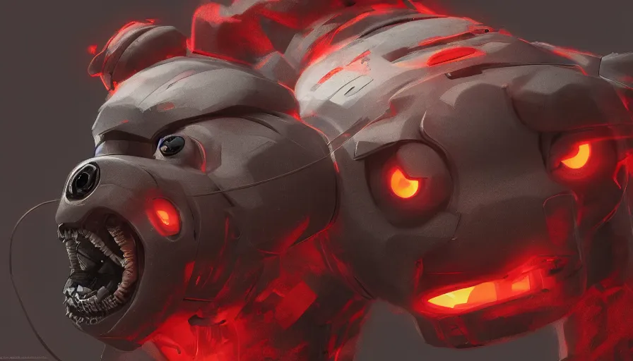 Image similar to Robot dog with red eyes and smoke coming out of its nostrils, hyperdetailed, artstation, cgsociety, 8k