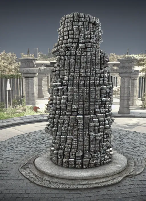 Prompt: highly detailed realistic architecture 3 d render of a futurisctic stele made from stacks of coins standing in a city park, archdaily, made in unreal engine 4 octane render