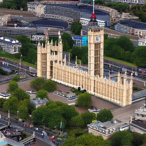 Prompt: aerial view of a lego houses of parliament