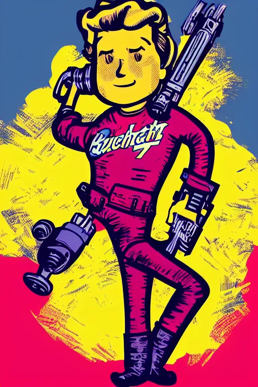 Image similar to fallout 7 6 retro futurist illustration art by butcher billy, sticker, colorful, illustration, highly detailed, simple, smooth and clean vector curves, no jagged lines, vector art, smooth andy warhol style