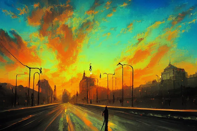 Image similar to bucharest streets sunset by anato finnstark