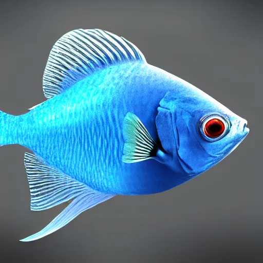 Image similar to UHD photorealistic image of a blue fish in a tank, trending on Artstation, hyperrealistic, correct details