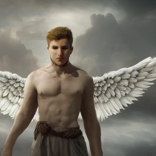 Image similar to an extremely white male angel, matte painting, concept art, extremely detailed, 4k