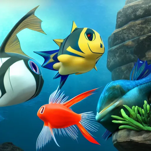 Prompt: fish Pokémon, 3d model, unreal engine, render, studio
