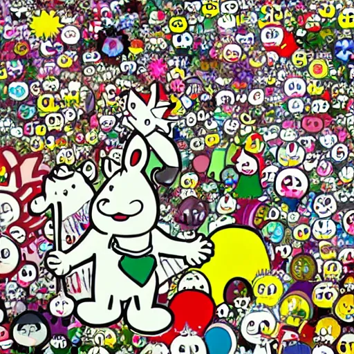 Image similar to moomin cartoon, Finnish cartoon, anime, anime key art, takashi murakami