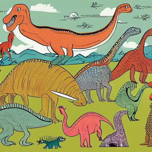 Prompt: dinosaurs by Edward Bawden