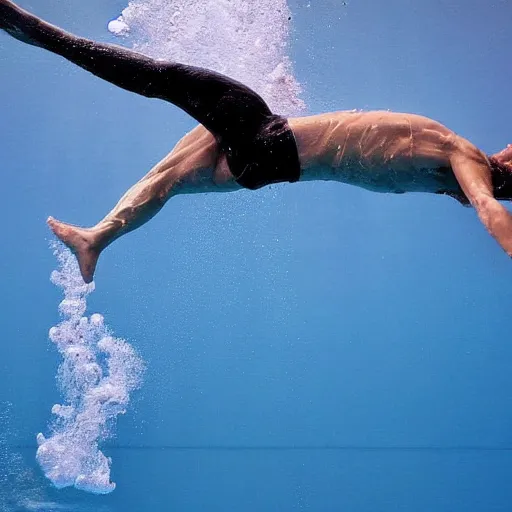 Image similar to hyperealistic of a perfect dive, swimming