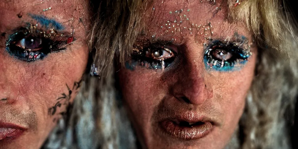 Image similar to a close up of a glam rockstar photo by steve mccurry