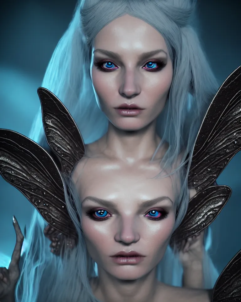 Image similar to epic portrait of female alien fairy elf in robes by cleavanger and elvgren epic awesome symmetrical octane vfx maya render realistic