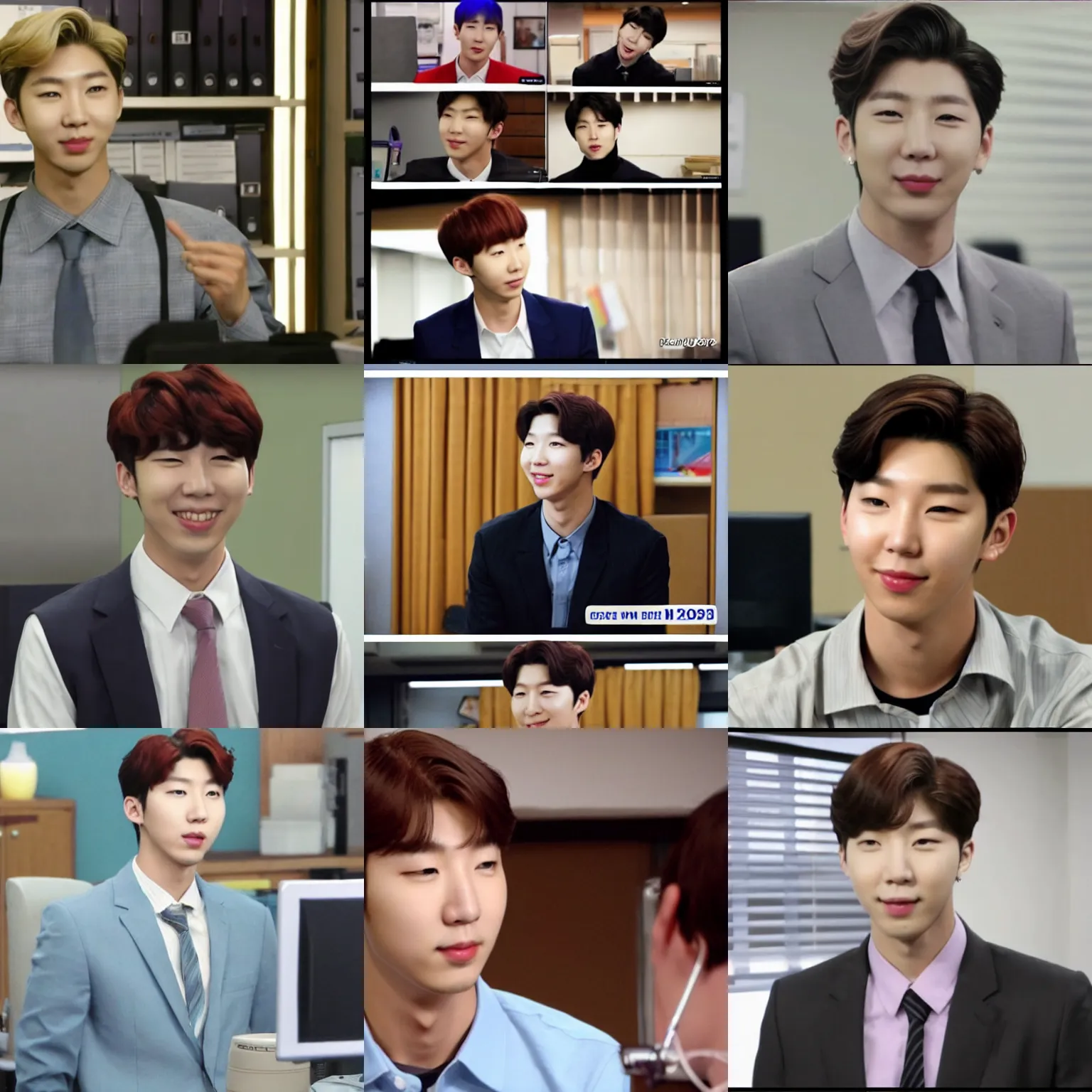 Image similar to Kim Namjoon from bts in The Office TV show season 7, HD, 2009, joon, screenshot, rapmonster, rm, official