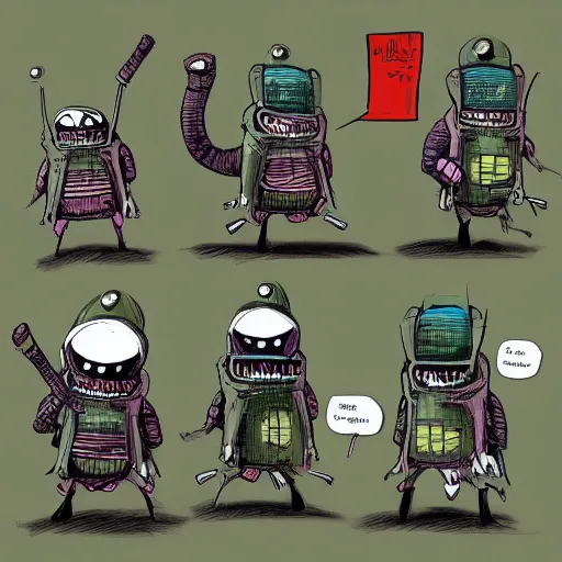 Image similar to Invader Zim, in Kim Jung Gi Style,