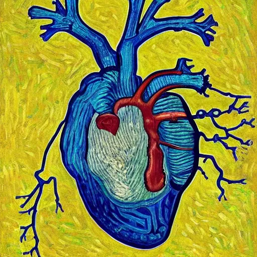 Prompt: cardiac anatomy, cardiac, anatomic, painting by van gogh