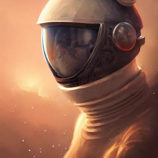 Image similar to portrait of a young rugged astronaut, awesome helmet, D&D, fantasy, intricate, elegant, highly detailed, digital painting, artstation, concept art, matte, sharp focus, illustration, art by Anna dittmann