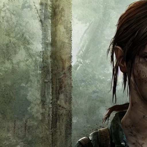 Prompt: TLOU The Last Of Us Screenshot emma watson as ellie from The Last Of Us full body fashion model emma watson very rusty very worn out very torn texture