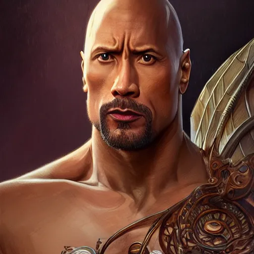 Prompt: Dwayne Johnson, D&D, fantasy, intricate, elegant, highly detailed, digital painting, artstation, concept art, smooth, sharp focus, illustration, art by artgerm and greg rutkowski and alphonse mucha