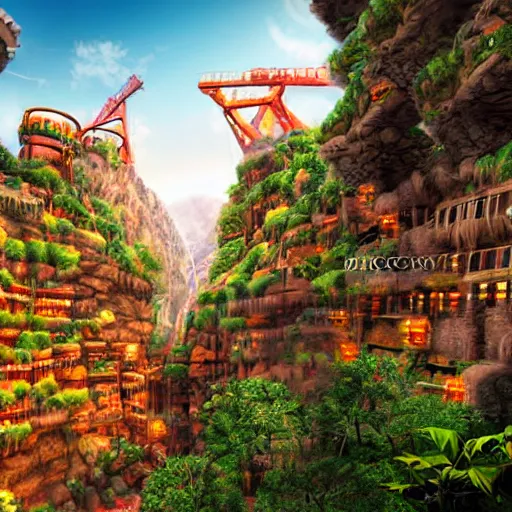 Image similar to professional photo similar to factory level of donkey kong country, by discovery magazine, real life, photorealistic, soft focus, long exposure