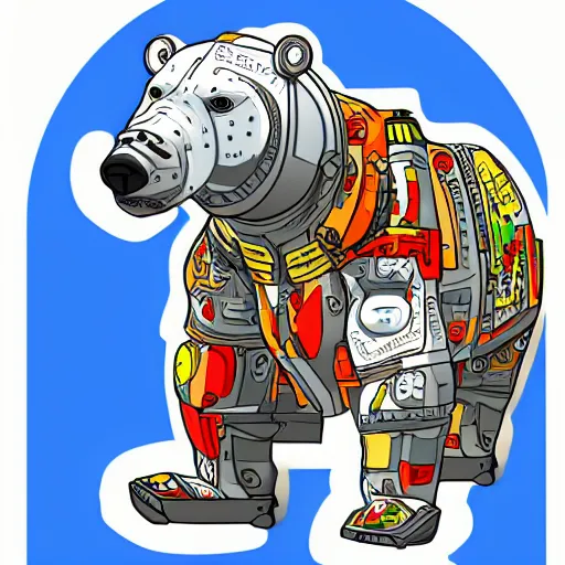 Image similar to Cyborg polar bear, sticker, highly detailed, colorful, illustration, drama, smooth and clean vector curves, no jagged lines, vector art, smooth