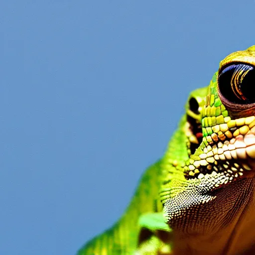 Prompt: a award-winning coherent photography of a close-up view of a lizard with weird mutations