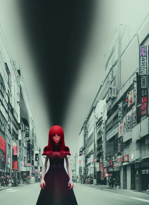 Prompt: portrait of demonic girl with no head, middle of the crowded tokyo street, photorealistic, canon r 3, symmetry, octane render, unreal engine, dramatic lights