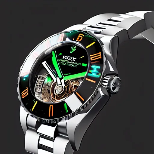 Image similar to Cyberpunk Rolex, hyperrealistic, in the style of Unreal Engine