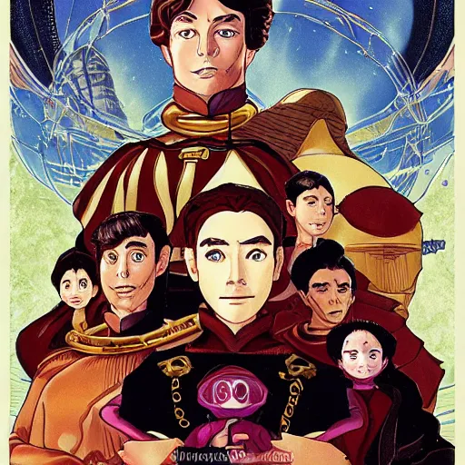 Image similar to family portrait of duke leto atreides and prince paul atreides, dune, aristocratic, space opera, in the style of yamato - e, tosa school, tosa mitsuoki, tosa mitsunobu, iwasa matabei, awataguchi takamitsu.