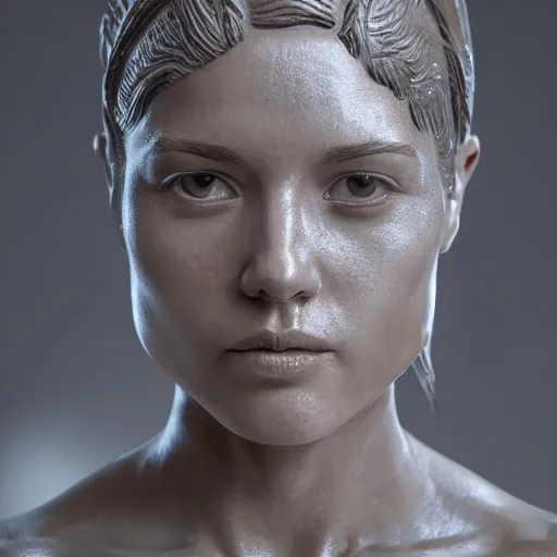 Prompt: portrait of statue fit woman, chrome, reflect, 8 k uhd, unreal engine, octane render in the artstyle of finnian macmanus, john park and greg rutkowski