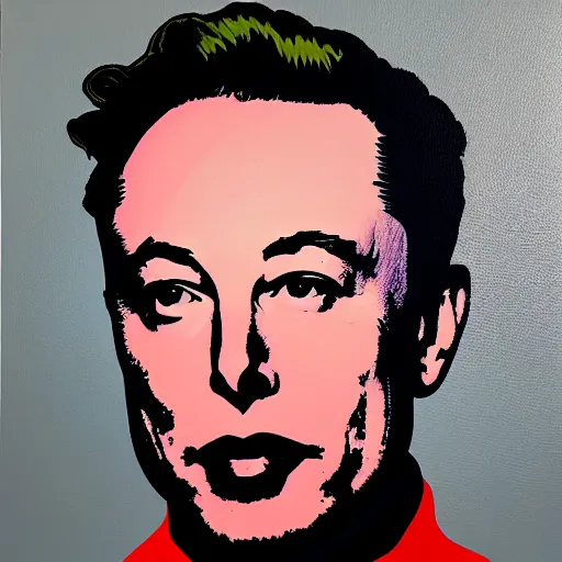 Image similar to elon musk artistic acrylic painting in the style of andy warhol