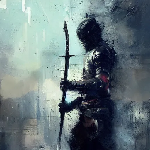 Prompt: knight holds sword made of lightning sparks everywhere, realistic, ultrahd, jeremy mann painting