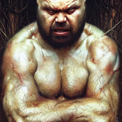 Image similar to kool savas, kool savas is bald caveman, kool savas awe face, toothless macabre face, by donato giancola and greg rutkowski and wayne barlow and zdzisław beksinski, realistic face, digital art