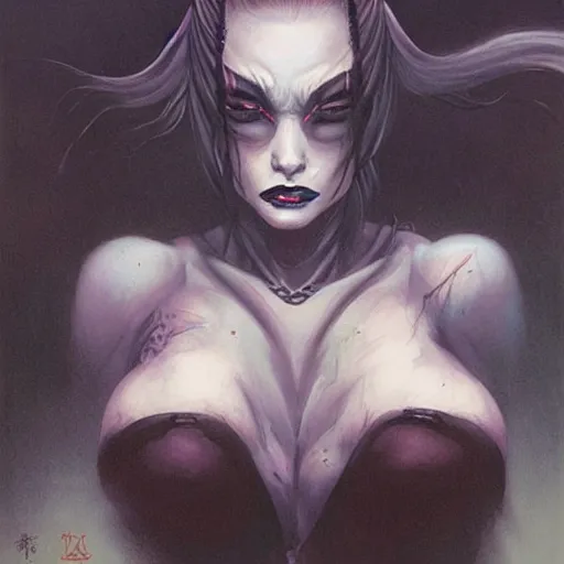 Image similar to portrait of takaonna demon, misty night, beautiful! coherent! by brom! deep colors, strong lines, high contrast