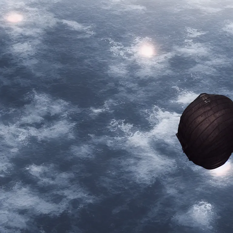 Prompt: a dirigible made of dark matter cruising the depth of the sea , cinematic lighting, photorealistic image, 8k, ultra detailed, high resolution,