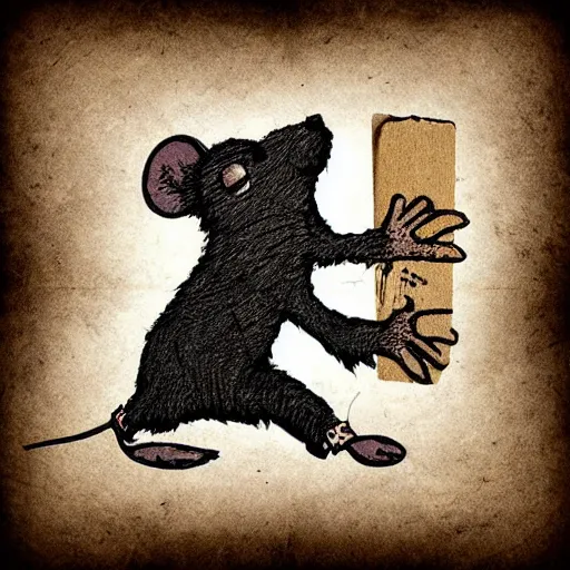 Prompt: grunge patch style Folk punk artwork of a rat holding its thumb out to hitchhike