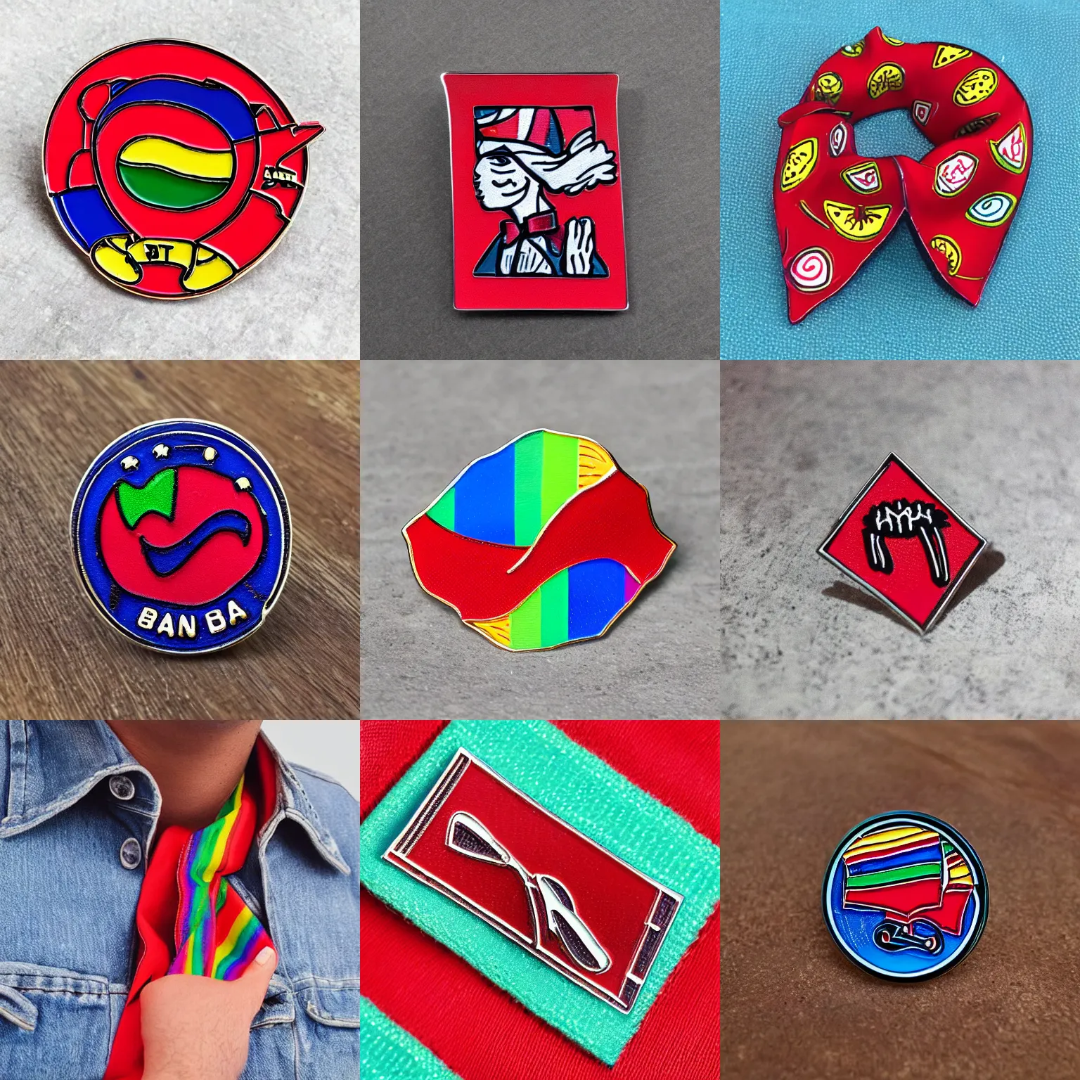 Prompt: “red bandana hanky code enamel pin, colorful LGBT product image”