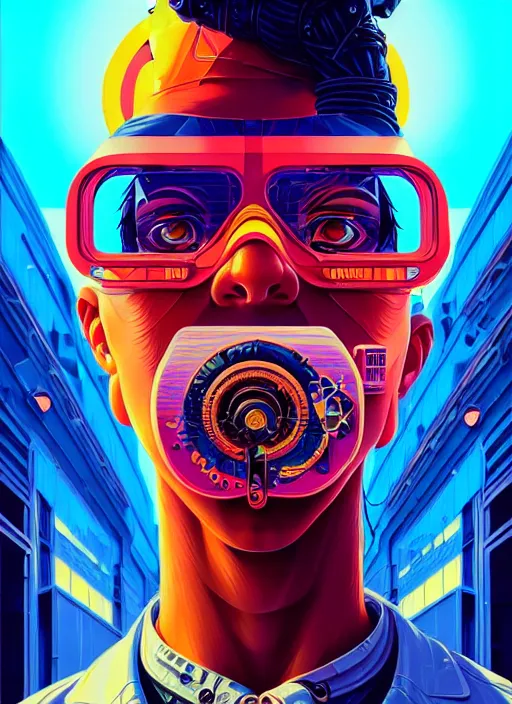 Prompt: high quality high detail portrait of a diesel punk in a futuristic city, tristan eaton, victo ngai, artgerm, rhads, ross draws, hyperrealism, intricate detailed
