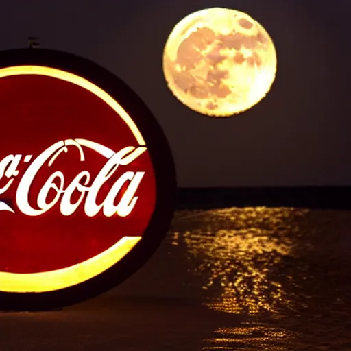 Image similar to coca cola logo carved into the full moon