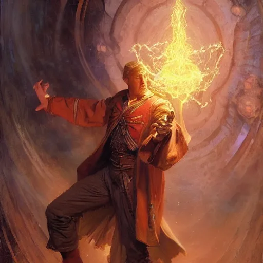 Image similar to stunning male wizard casting his earth quake spell, highly detailed painting by gaston bussiere, craig mullins, j. c. leyendecker, 8 k