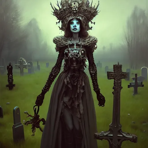 Prompt: bone queen, beautiful girl, full body, bone throne, in a cemetary, realistic, serov, surikov, vasnetsov, repin, kramskoi, insanely detailed, charlie bowater, tom bagshaw, high resolution, octane rendered, unreal engine, illustration, trending on artstation, masterpiece, 8 k