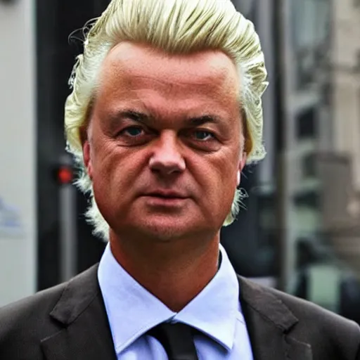 Image similar to geert wilders with static hair, hair raised up in spikes