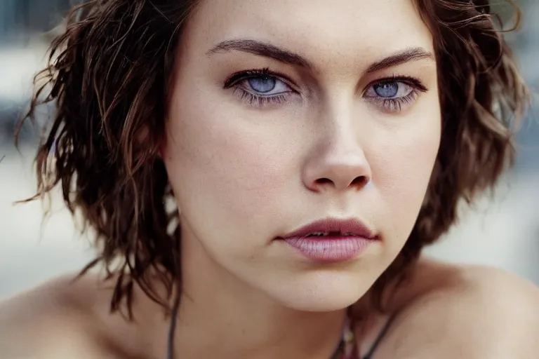 Image similar to closeup potrait of Lauren Cohan in a deserted new york city, photograph, natural light, sharp, detailed face, magazine, press, photo, Steve McCurry, David Lazar, Canon, Nikon, focus